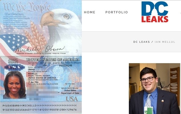 러시아와 연계된 것으로 추정되는 해커들이 백악관 관계자의 이메일 계정을 해킹했다. 사진은 (왼쪽부터) 미셸 오바마 여권, 해킹당한 백악관 참모 이안 멜룰.ⓒ'DC리크스'트위터, 홈페이지 캡쳐