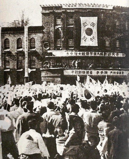 ▲ 평양에서 열린 이승만 대통령 평양입성 환영대회.(자료사진)