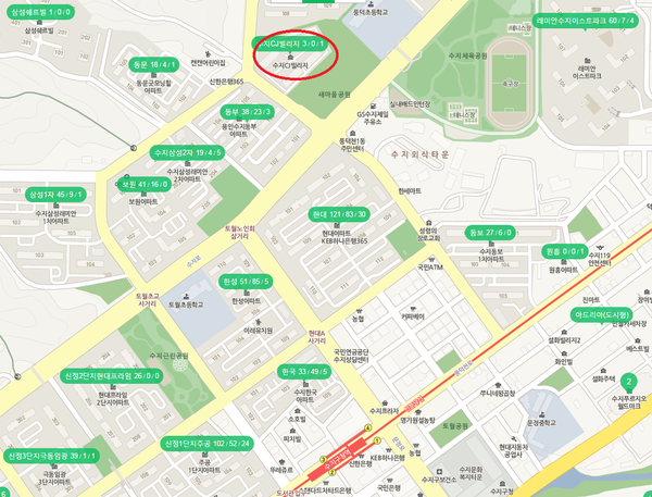 ▲ 김재수 장관이 매매를 했던 경기 용인 수지CJ빌리지 위치. ⓒ네이버