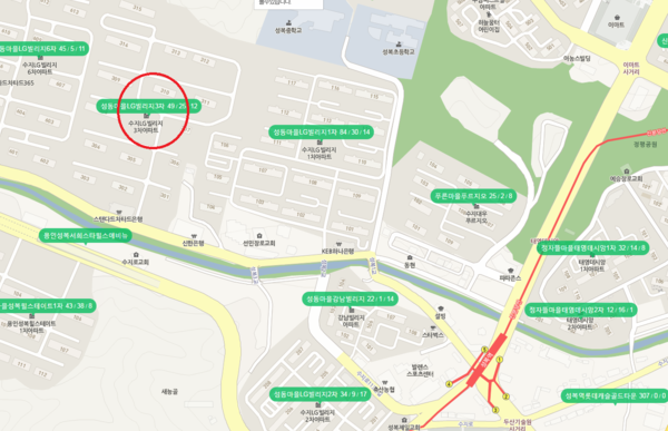 ▲ 김재수 장관이 전세를 경기 용인 수지 LG빌리지 위치. ⓒ네이버