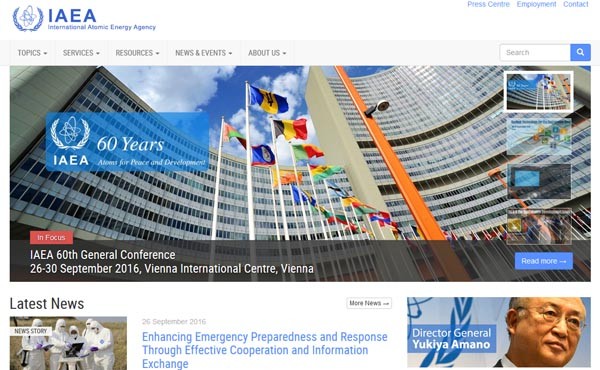 ▲ 아마노 유키아 IAEA 사무총장은 오스트리아 빈에서 열린 제60차 IAEA 총회에서 북핵 문제가 이제는 전 세계에 위협이 되고 있다고 경고했다. 사진은 IAEA 홈페이지, 오른쪽 아래 인물이 아마노 유키아 IAEA 사무총장이다. ⓒIAEA 홈페이지 캡쳐