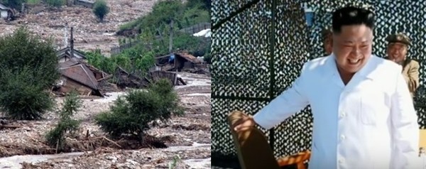 ▲ 국내 대북지원단체가 해외동포 단체를 통해 함경북도 지역에 라면과 밀가루 등을 지원한 것으로 알려졌다. 사진은 (왼쪽부터) 북한 수해현장 모습, 김정은.ⓒ北선전매체 홈페이지 및 중계영상 캡쳐