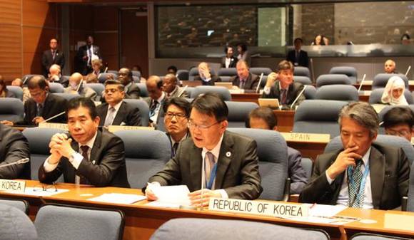 ▲ ICAO 총회 기조연설 모습.ⓒ국토부