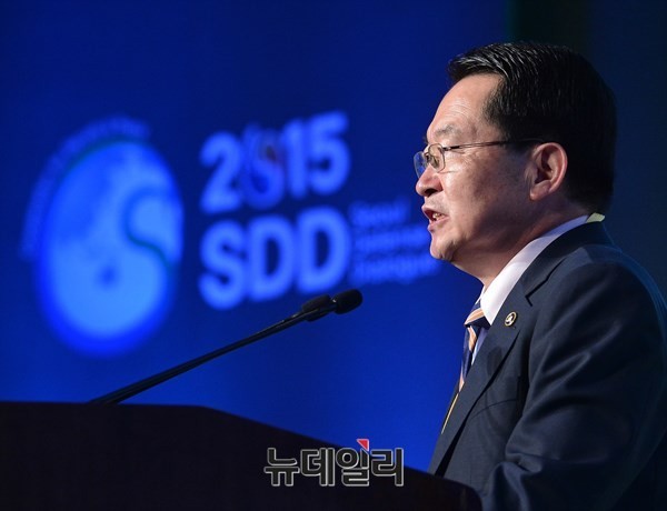 ▲ 새누리당 백승주 의원이 국방부차관을 지내던 지난해 9월 10일 2015 서울안보대화(SDD)에서 개회사를 하고 있다. ⓒ뉴데일리 정상윤 기자