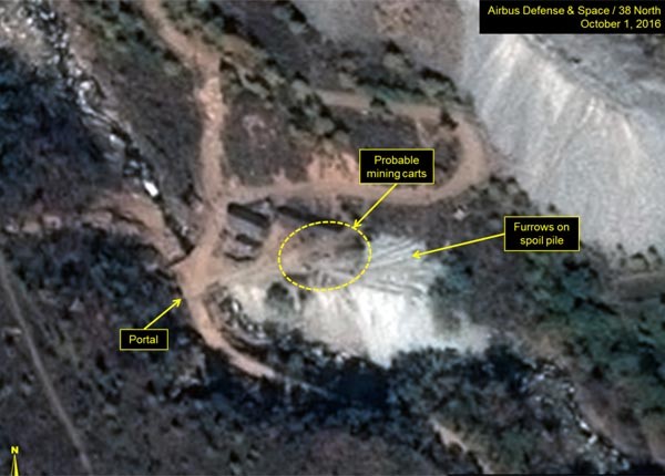 ▲ 美북한전문매체 '38노스'가 공개한 北함경북도 길주군 풍계리 핵실험장의 서쪽 갱도 사진. ⓒ美38노스 관련화면 캡쳐