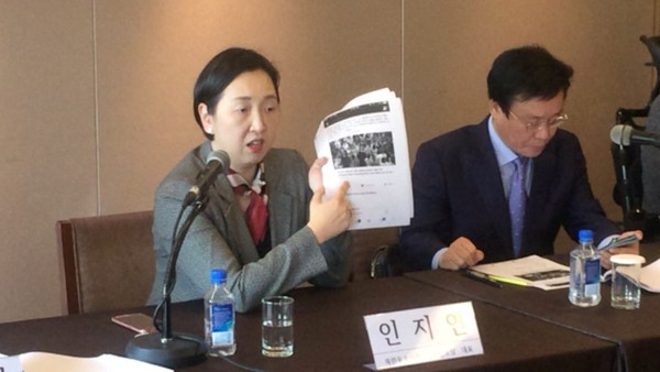 ▲ 서울유엔인권사무소의 '정치적 편향성' 의혹을 제기하는 인지연 북한동포와통일을위한모임 대표. ⓒ인지연 대표 제공
