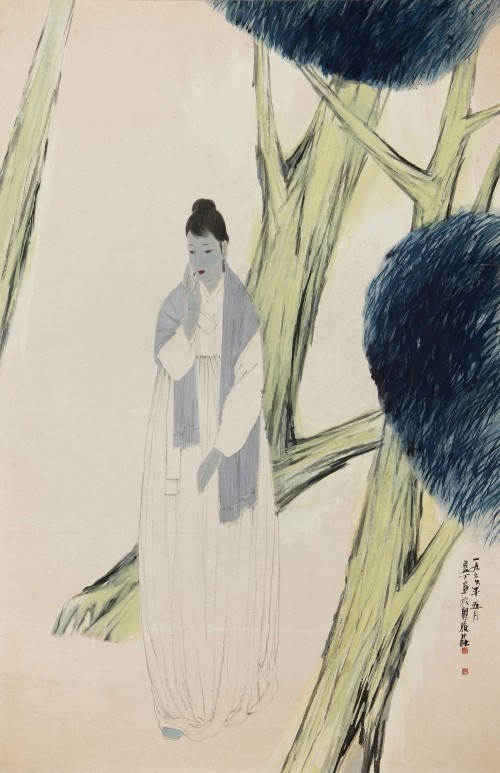 ▲ 남정 박노수_여인_한지에 수묵담채_196×127cm_1966