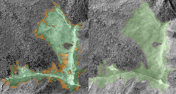 ▲ 소백산 비로봉 일대 2015년(왼쪽)초지 모습과 1980년대(오른쪽)모습.ⓒ소백산북부사무소