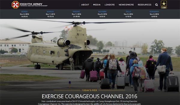 ▲ 주한미군 美8군이 홈페이지에 올린 '오늘의 사진'. 지난 10월 31일부터 11월 3일까지 실시했던 '커레이저스 채널' 훈련을 찍은 사진이다. ⓒ美8군 홈페이지 캡쳐