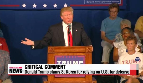 ▲ 트럼프는 올초부터 유세 연설 때마다 주둔 분담금을 문제로 삼아 한국, 사우디아라비아, 독일, 일본을 맹비난해 왔다. ⓒ아리랑TV 관련뉴스 화면캡쳐