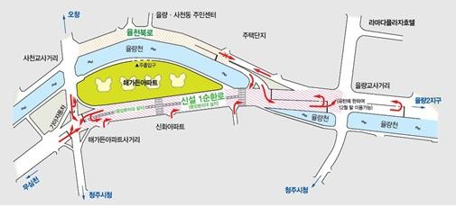 ▲ 청주1순환로 율량천변도로 위치도.ⓒLH 충북본부