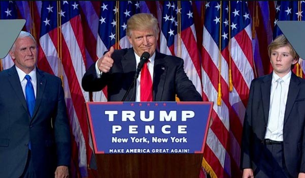 ▲ 지난 9일 오전 3시(현지시간) 당선 연설을 하는 도널드 트럼프 美공화당 대선후보. ⓒ美CNN 관련보도 화면캡쳐