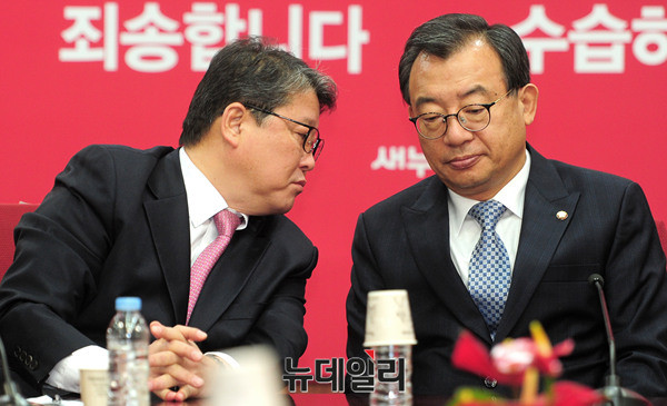 ▲ 왼쪽부터 새누리당 조원진 최고위원, 새누리당 이정현 대표 ⓒ 뉴데일리 공준표