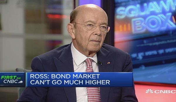 ▲ 세계 채권시장에 대해 설명하기 위해 뉴스에 출연한 윌버 로스. ⓒ美CNBC 스쿽크 박스 화면 캡쳐