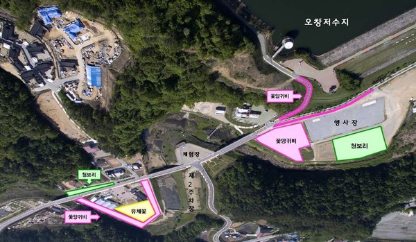 ▲ 충북 청주시 오창읍 미래지공원 봄꽃 파종 구역.ⓒ청주시