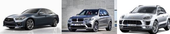 ▲ 왼쪽부터 인피니티 Q50 디젤, BMW X5 M, 포르쉐 마칸ⓒ각 사