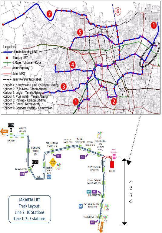▲ 자카르타 경전철 1단계 노선도.ⓒ철도시설공단