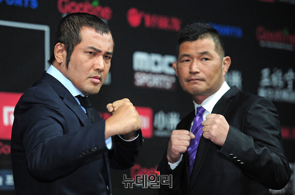 ▲ 왼쪽부터 배우 김보성, 콘도 테츠오(近藤哲雄)선수 ⓒ 뉴데일리 공준표