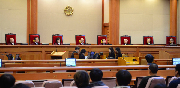 ▲ 헌법재판관들이 공개 변론을 진행하고 있다. ⓒ뉴시스 사진DB