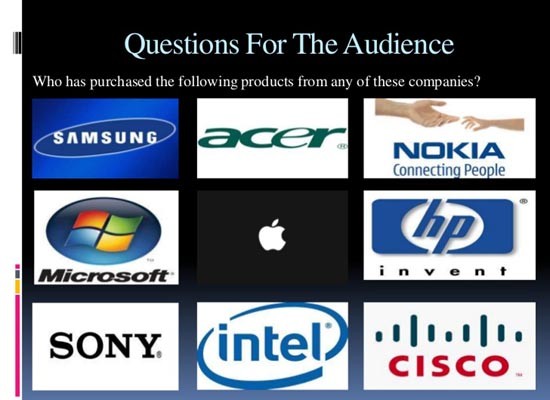 ▲ 대만 홍하이 그룹 계열사 '폭스콘'의 주요 고객들. 중앙에 '애플'이 보인다. ⓒ홍하이 그룹 홍보자료 캡쳐