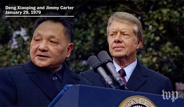 ▲ 中공산당이 목을 매는 '하나의 중국' 원칙을 다른 나라가 받아들이기 시작한 것은 1979년 1월 지미 카터 당시 美대통령과 덩샤오핑 당시 中공산당 총서기 간의 수교 회담 이후부터다. ⓒ美워싱턴 포스트 관련보도 화면캡쳐