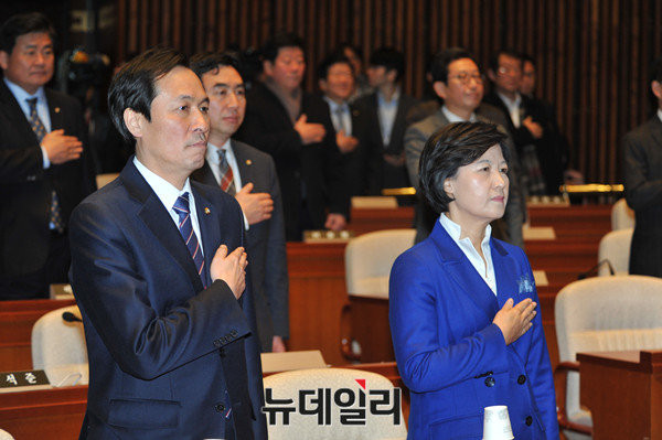 ▲ 더불어민주당 추미애 대표와 우상호 원내대표.ⓒ이종현 기자