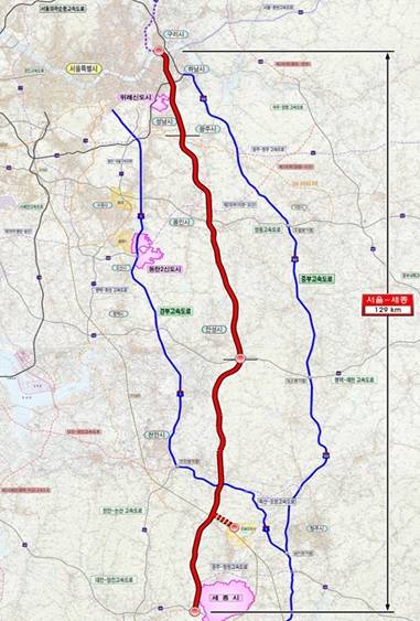 ▲ 2025년 개통예정인 서울~세종 간 고속도로 ⓒ 부동산114