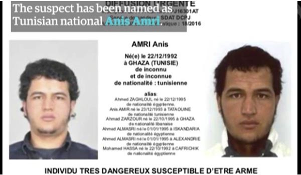 ▲ 독일 사법당국과 EU 회원국은 지난 19일(현지시간) 발생한 베를린 트럭 테러의 용의자로 튀니지 출신 난민 '아니스 암리'를 지목하고 현상수배를 했다. ⓒ英가디언 관련보도 화면캡쳐