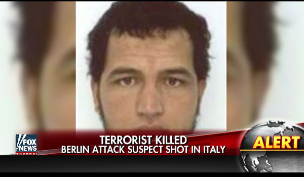 ▲ 독일 베를린의 시장을 향해 트럭 테러를 자행한 용의자 '아니스 암리'가 이탈리아 경찰에게 사살됐다고 한다. ⓒ美폭스뉴스 관련보도 화면캡쳐