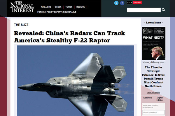 ▲ 중공군 관영 '해방군보'가 지난 2월 "美공군 F-22 랩터를 포착했다"고 주장하자 여기에 대해 나온 美전문가의 반론. ⓒ美내셔널 인터레스트 관련보도 화면캡쳐