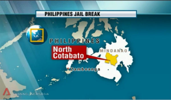 ▲ 이슬람 반군에게 공격당한 교도소의 위치. 민다나오 섬 중앙, 숲 속에 있다고 한다. ⓒ채널 뉴스 아시아 보도화면 캡쳐