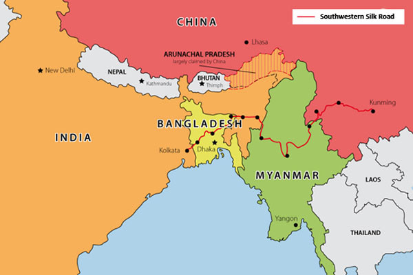 ▲ 미얀마의 위치. 방글라데시, 인도, 태국, 라오스, 중국과 국경을 접하고 있다. ⓒ온라인 커뮤니티 일베저장소 화면캡쳐