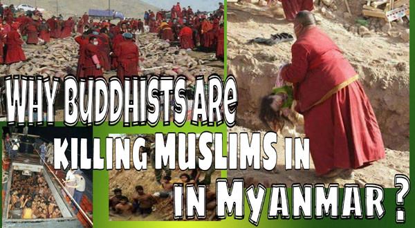 유튜브와 SNS, 온라인에서는 무슬림들이 '미얀마 불교승려들의 로힝야족 인종청소' 모습이라는 설명과 함께 이 사진이 돌고 있다. 하지만 사실 이 사진 속의 시신들은 중국에서 일어난 대지진 당시 피해자 시신들을 불교 승려들이 수습하는 장면이다. ⓒ유튜브 관련영상 화면캡쳐