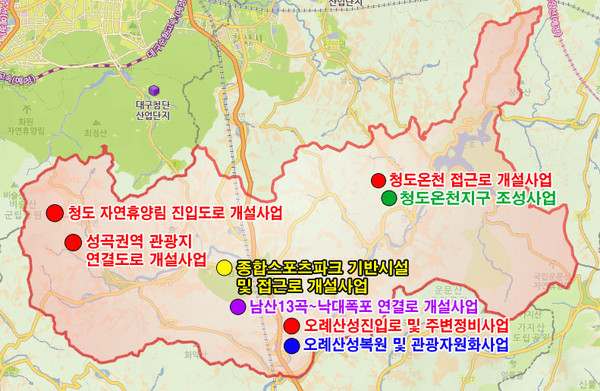 ▲ 청도군(군수 이승율)은 국토교통부와 경북도로부터 발전촉진형 지역개발계획을 승인받아 최종 고시했다. 사진은 청도 지역발전 계획도.ⓒ청도군 제공