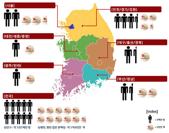 ▲ 전국 햇반 지도. ⓒCJ제일제당