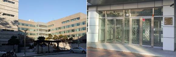 ▲ 부지 처분을 추진 중인 서울 고려대 정릉캠퍼스 전경. 한 건물은 셔터가 내려진 채 출입이 차단되어 있다. ⓒ뉴데일리경제