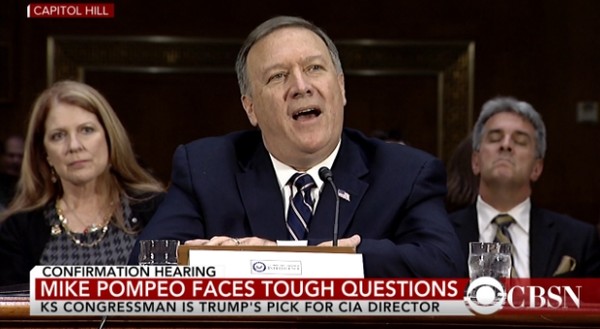 ▲ 마이크 폼페오 美중앙정보국(CIA) 국장 내정자는 북한을 '미국에 대한 위협'으로 규정하며 '북한 사이버 공격 능력 고도화'에 대한 우려를 표했다. 사진은 폼페오 내정자.ⓒ美'CBS뉴스' 중계영상 캡쳐