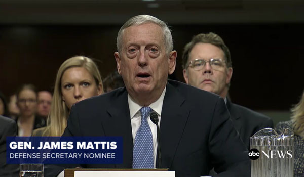 ▲ 美언론들에 따르면, 지난 12일(현지시간) 美상원 군사위원회에서 연 제임스 매티스 美국방장관 내정자에 대한 청문회는 호평을 받았다고 한다. ⓒ美ABC 뉴스 관련보도 화면캡쳐