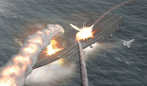 ▲ 중공군이 자랑하는, 대함 탄도미사일 DF-21D의 시뮬레이션 CG 화면. 하지만 이런 일이 실제 벌어질 가능성은 희박하다.  ⓒ유튜브 관련화면 캡쳐