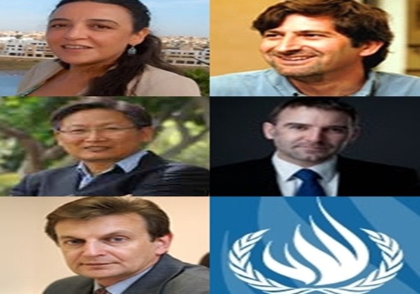 ▲ 유엔이 국가의 역할을 자임하는 단체에 의해 체포, 구금, 납치돼 실종되는 것을 일컫는 ‘강제실종’ 문제를 다루는 회의를 서울에서 개최한다. 사진은 WGEID 구성원과 유엔 인권최고대표사무소(OHCHR) 로고의 모습. (왼쪽 위부터 반시계 방향) Houria Es-Slami(모로코, 의장), 백태웅(한국), Henrikas Mickevicius(리투아니아), OHCHR 로고, Bernard Duhaime(캐나다), Ariel Dulitzky(아르헨티나).ⓒOHCHR 홈페이지