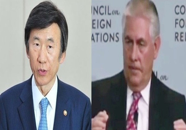 ▲ 윤병세 외교장관과 렉스 틸러슨 미국 국무장관이 빠르면 7일 첫 전화통화를 가질 예정이다. 사진은 (왼쪽부터) 윤병세 외교장관, 틸러선 美국무장관.ⓒ뉴데일리 DB, 英'가디언' 영상 캡쳐