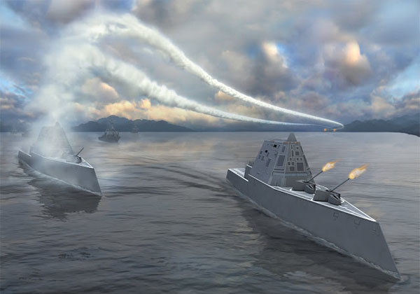 ▲ '줌왈트'급 구축함의 사격 상상도. ⓒEU세계전투함포럼 홈페이지 캡쳐