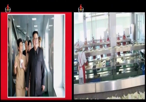 ▲ 최근 북한 김정은의 국산화 장려 정책이 실패로 돌아갔다는 소식이 들리고 있는 가운데 북측 주민들 사이에서 ‘MADE IN DPRK’에 대한 불신이 고조되고 있다고 한다. 사진은 (왼쪽부터) 지난 1월 12일 류경김치공장을 찾은 김정은, 류경김치공장 내부 모습.ⓒ北선전매체 영상 캡쳐