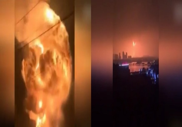 중국 안후이(安徽)성에 위치한 한 화학공장에서 대규모 폭발이 발생해 2명의 부상자가 발생했다. 사진은 (왼쪽부터) 폭발 당시 불기둥, 원거리에서도 관측되는 불기둥ⓒ'最熱新聞' 유튜브 영상 캡쳐