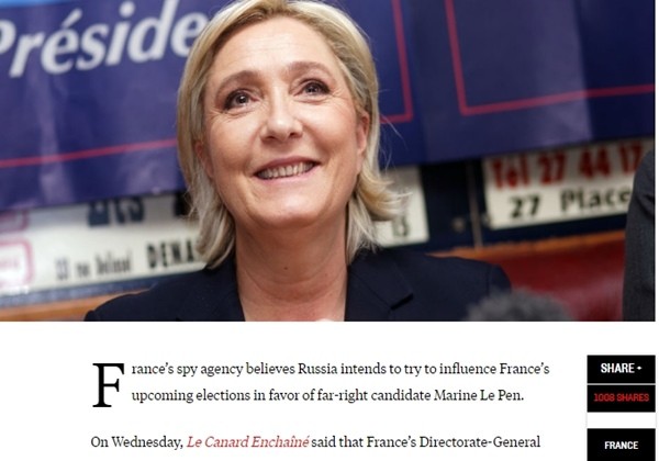 ▲ 프랑스 대선을 앞두고 '러시아의 프랑스 대선 개입 의혹' 등이 불거지자 프랑스 정부 차원에서 대응책 마련에 나선 것으로 알려졌다. 사진은 관련 '포린폴리시' 기사 일부로 프랑스 국민전선(FN)의 마린 르펜.ⓒ'포린폴리시' 홈페이지 캡쳐