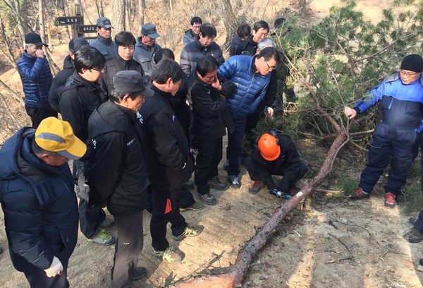 ▲ 단양국유림관리소가 산림병해충예찰방제단 등을 대상으로 ‘소나무 재선충병 전문교육’을 실시하고 있다.ⓒ단양국유림관리소