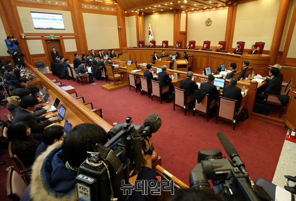 ▲ 대통령 탄핵심판 변론이 열린 서울 재동 헌법재판소 대심판정. ⓒ 뉴데일리 공준표 기자