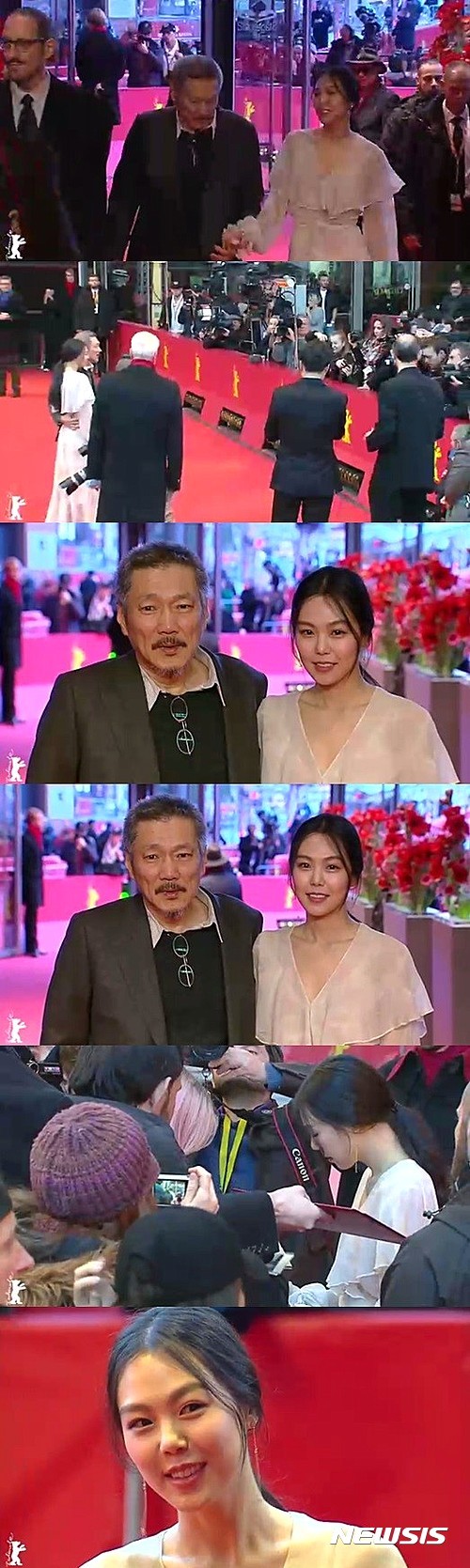 ▲ 제67회 베를린국제영화제에 참석한 홍상수(57) 감독과 배우 김민희(34).   [사진=베를린영화제 레드카펫 행사 영상 캡쳐 / 뉴시스]