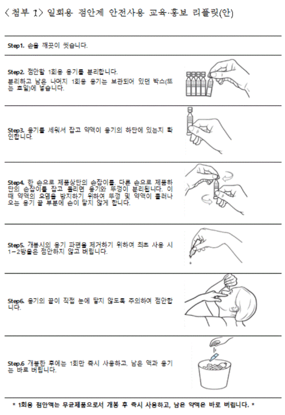 ▲ 일회용 점안제 안전사용 교육 리플릿.ⓒ식약처