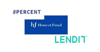 ▲ 왼쪽 상단부터 에잇퍼센트·어니스트펀드·렌딧 로고ⓒ각 사